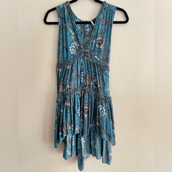 🌎Free People Floral Haze Hummingbird Turquoise Boho Tunic NWT~Small - Picture 2 of 13